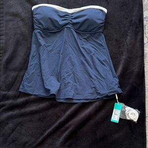 Seafolly Navy Blue Strapless Swim Top with White Trim